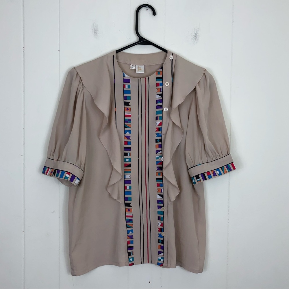 Vintage Ruffled Button‎ Down Blouse Sz M